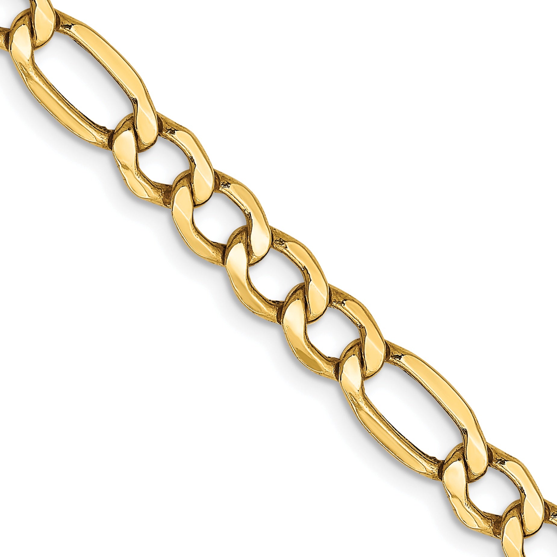 10KT Hollow Yellow Gold 9 MM Figaro Link Chain