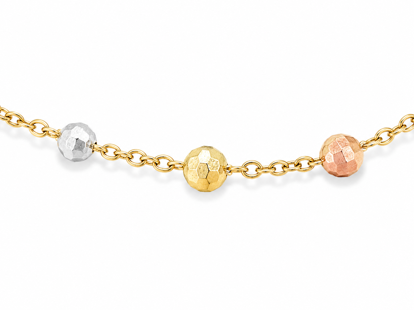 10KT Solid Tri-Tone Gold 1 MM Bead Station Necklace