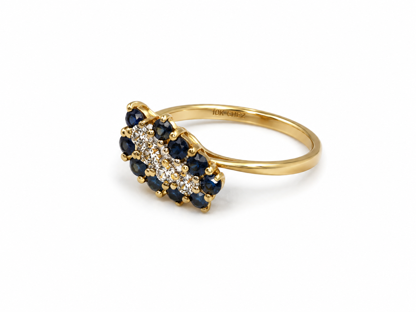 10KT Yellow Gold 0.05 CTW 0.50 STW Sapphire Diamond Ring [K14H]