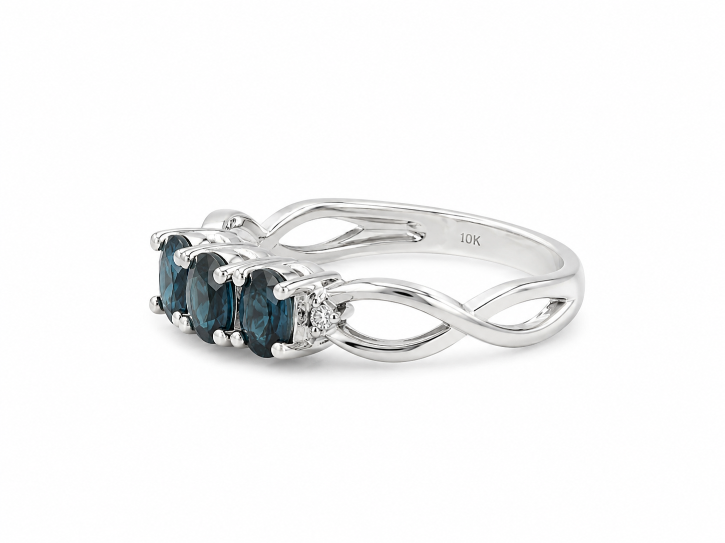 10KT White Gold 0.01 CTW 0.50 STW Sapphire Diamond Ring [K15H]