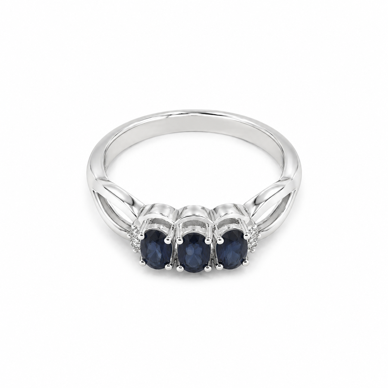 10KT White Gold 0.01 CTW 0.50 STW Sapphire Diamond Ring [K15H]