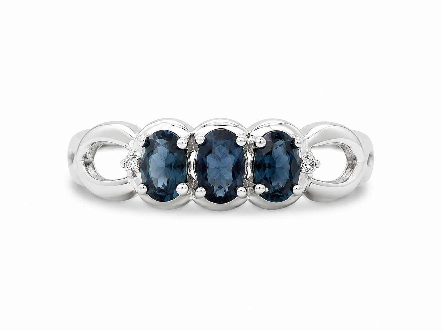 10KT White Gold 0.01 CTW 0.50 STW Sapphire Diamond Ring [K15H]