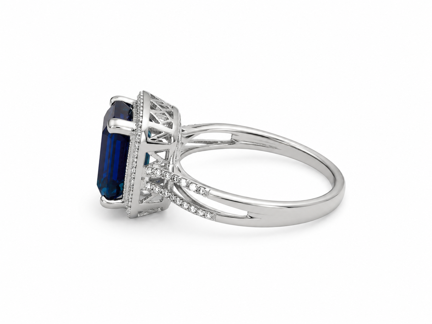 10KT White Gold 0.16 CTW 4.40 STW Sapphire Diamond Ring [K9H]