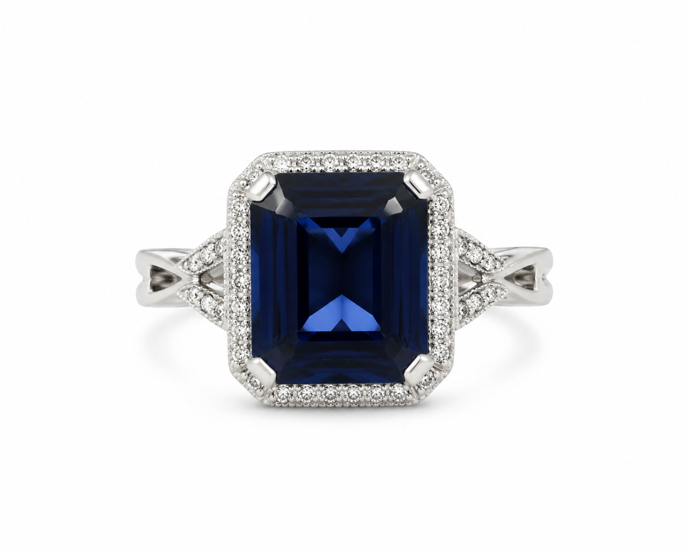 10KT White Gold 0.16 CTW 4.40 STW Sapphire Diamond Ring [K9H]