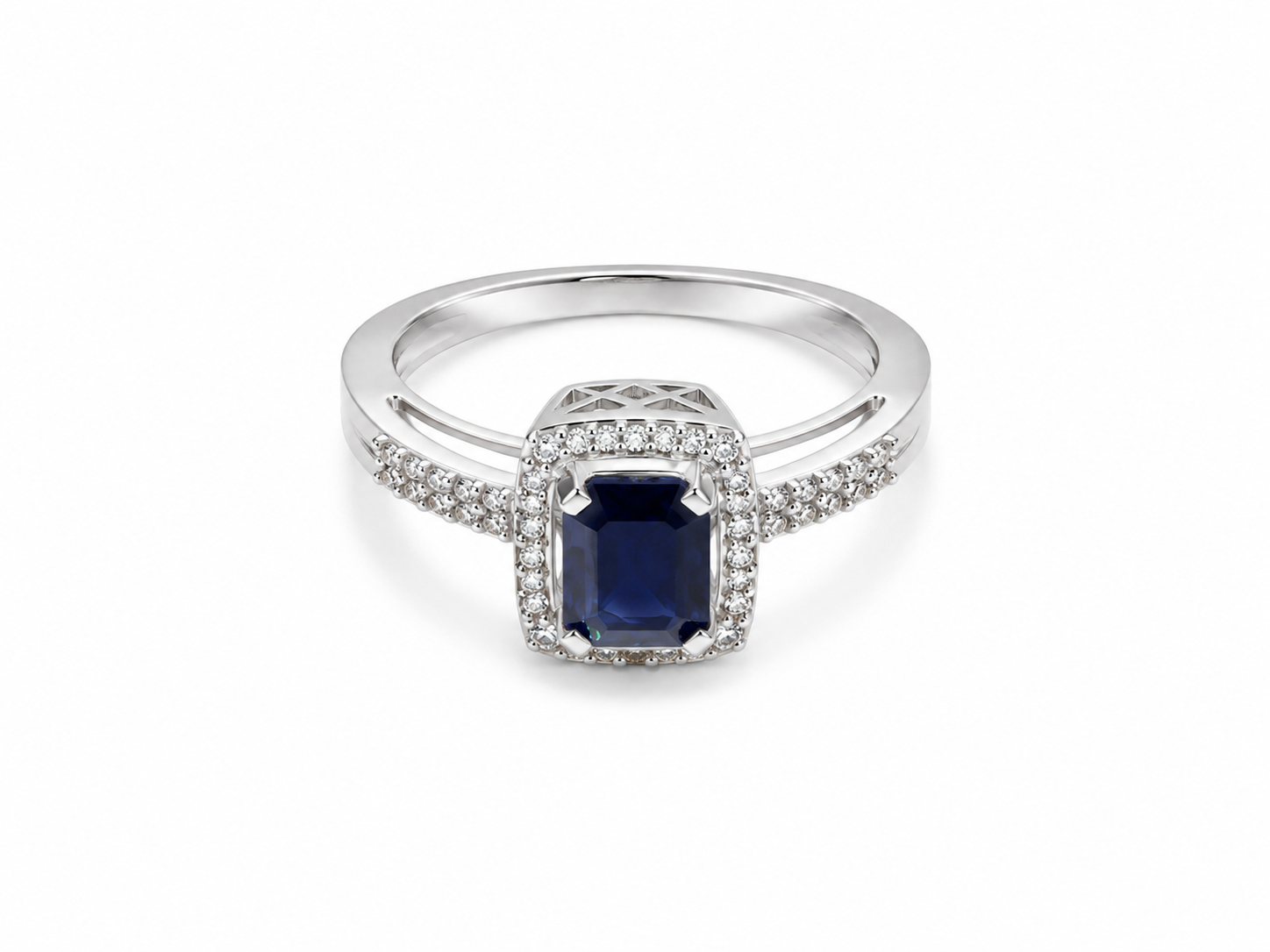 14KT White Gold 0.25 CTW 1.20 STW Sapphire Diamond Ring [K34H]