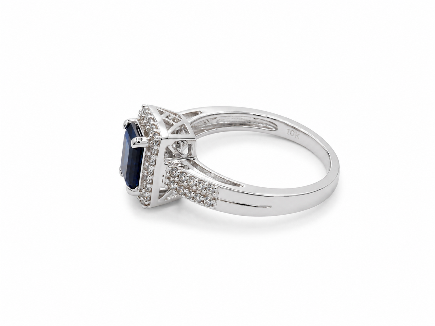 14KT White Gold 0.25 CTW 1.20 STW Sapphire Diamond Ring [K34H]