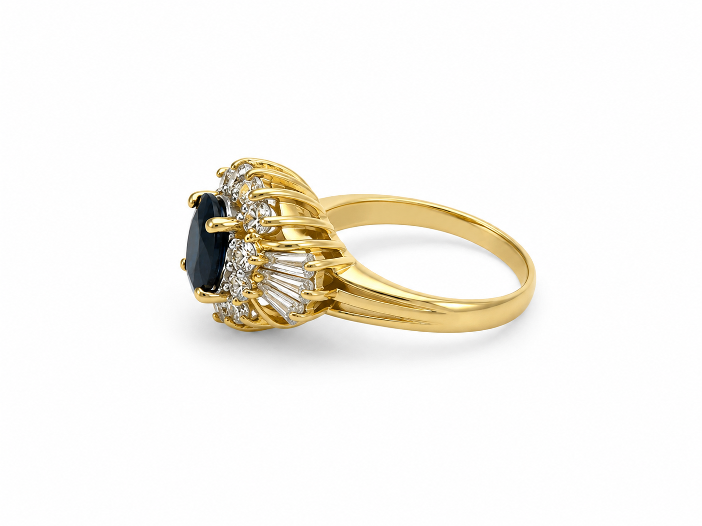 14KT Yellow Gold 0.50 CTW 1.10 STW Sapphire Diamond Ring [K35H]