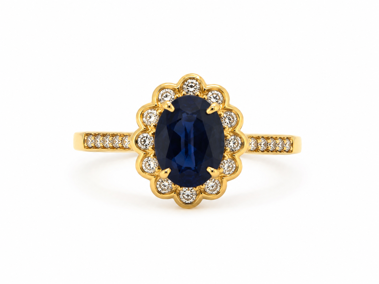 14KT Yellow Gold 0.18 CTW 1.00 STW Sapphire Diamond Ring [K29H]