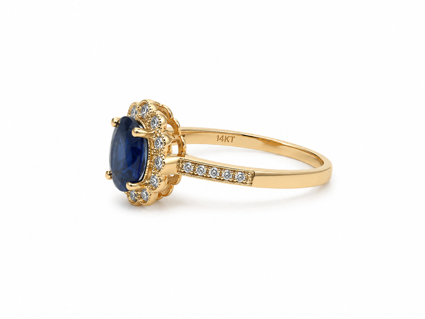 14KT Yellow Gold 0.18 CTW 1.00 STW Sapphire Diamond Ring [K29H]