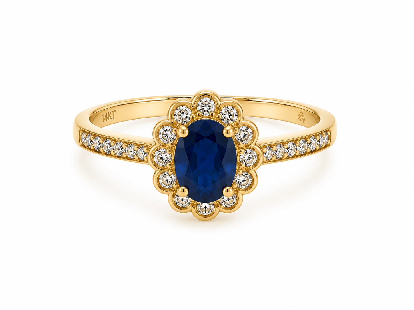 14KT Yellow Gold 0.18 CTW 1.00 STW Sapphire Diamond Ring [K29H]