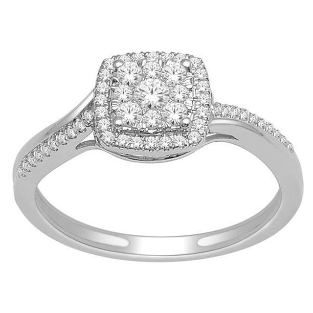 10K White White Gold Ladies Diamond With 0.33Ct Round Diamonds