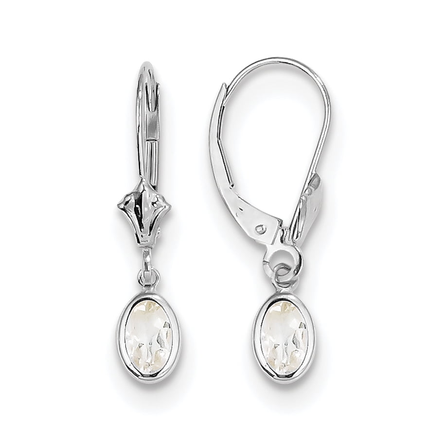 14K Wg 6X4 Oval Bezel April/White Topaz Leverback Earrings
