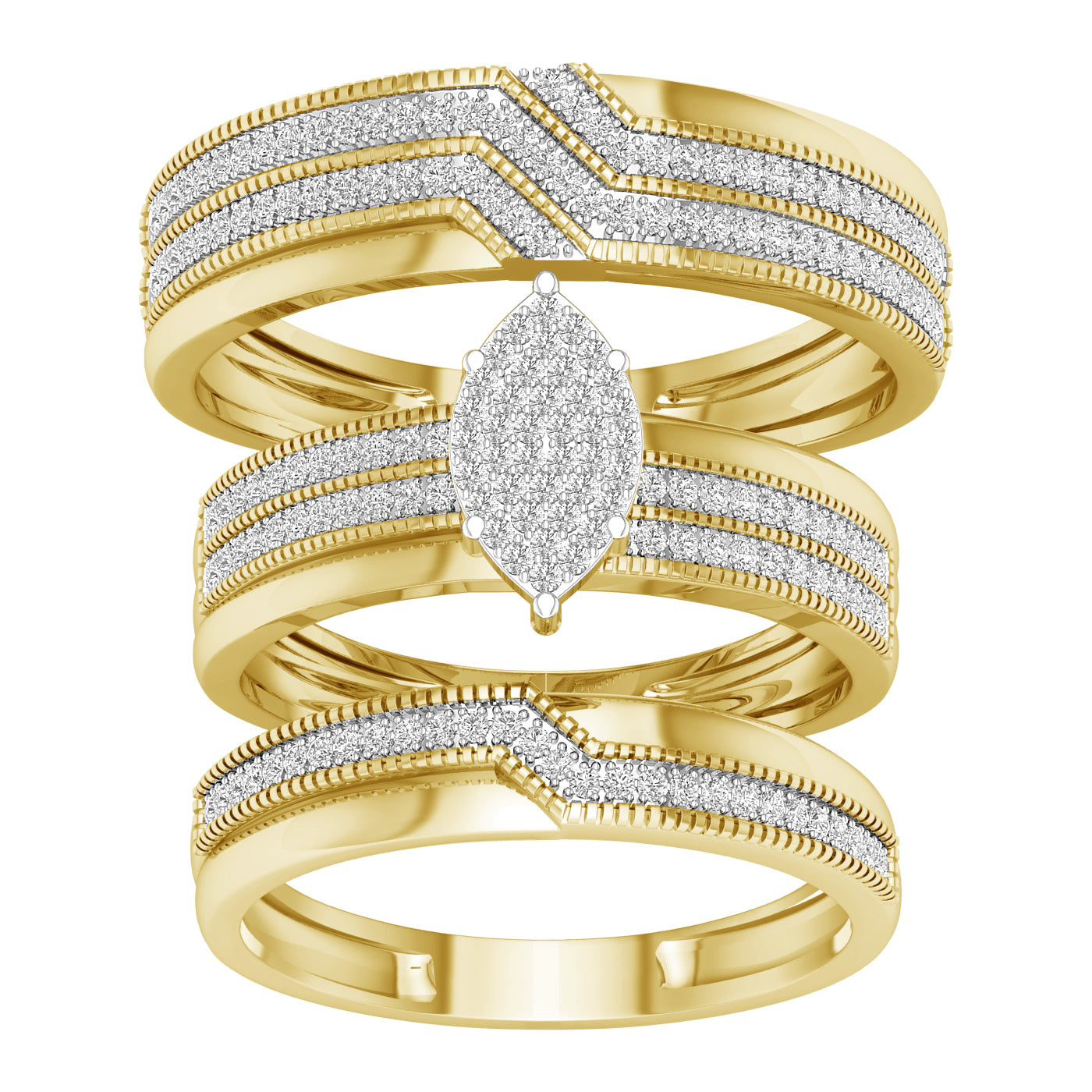 10K Yellow Gold Beautiful 0.50Ct Diamond Trio Set