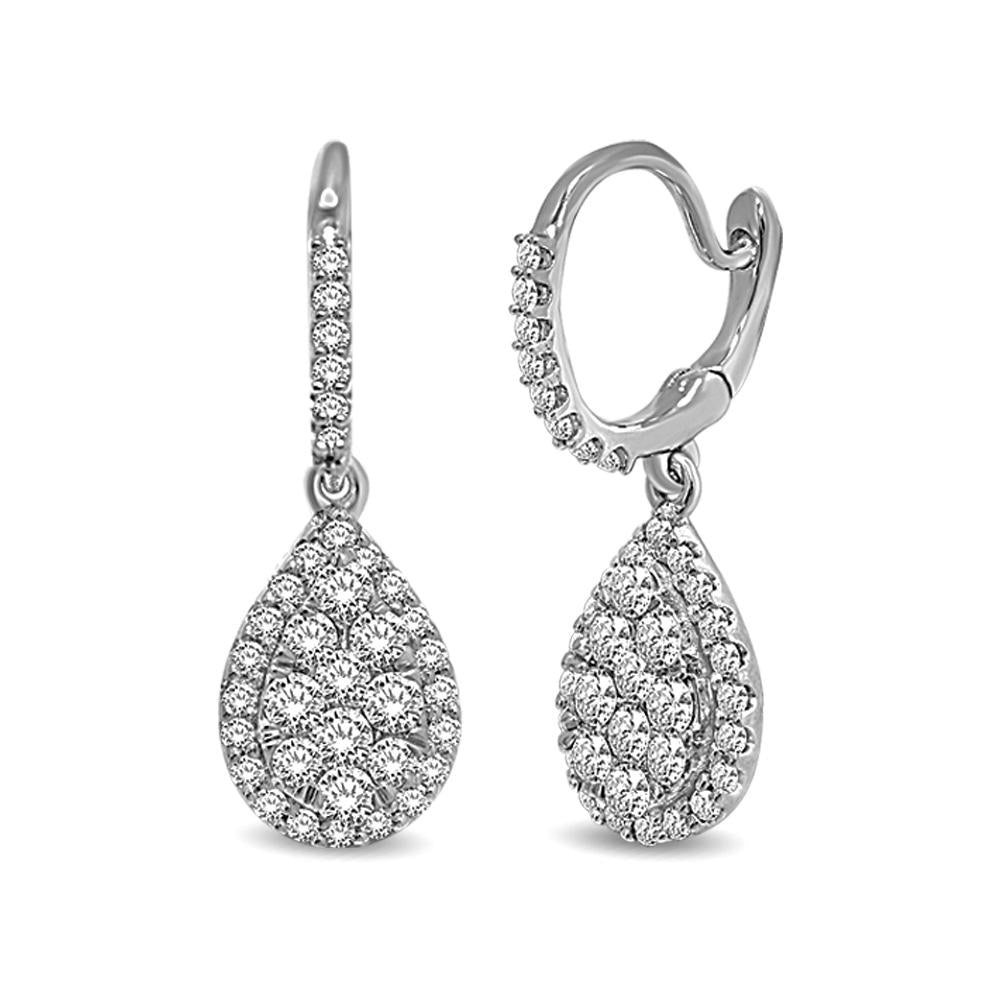 14K White Gold 2 Ctw Diamond Drop Earrings