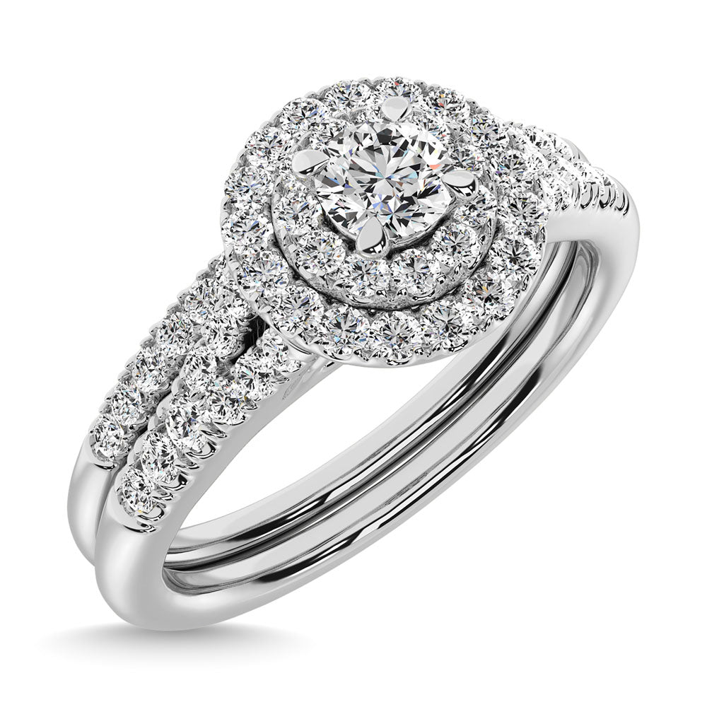 Diamond 3/8.Ct.Tw. Double Halo Bridal Ring In 10K White Gold