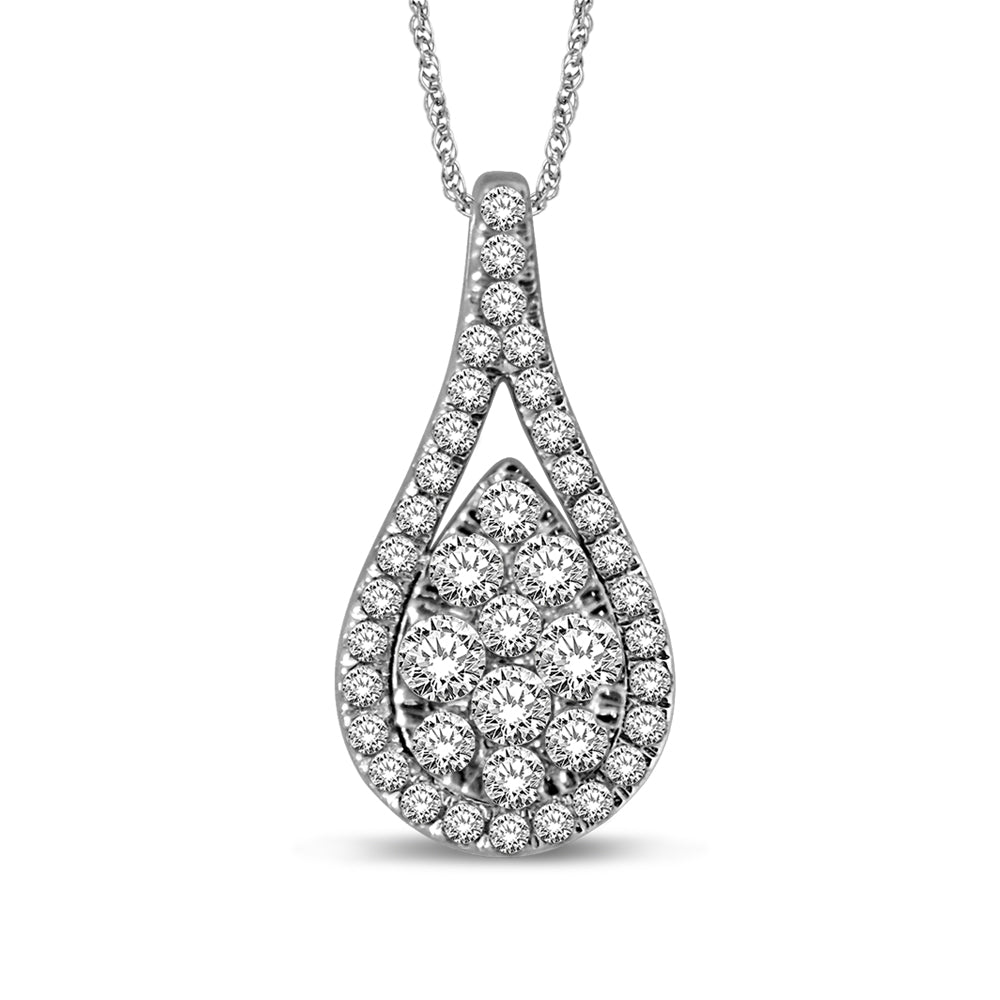 14K White Gold 3/4 Ctw Diamond Tear Drop Fashion Pendant