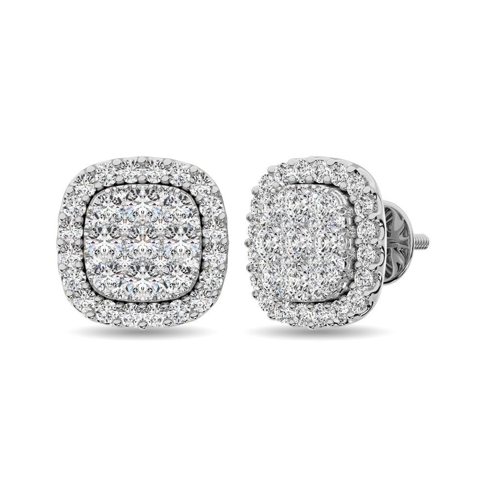 Diamond 5/8 Ct.Tw. Cluster Stud Earrings In 14K White Gold