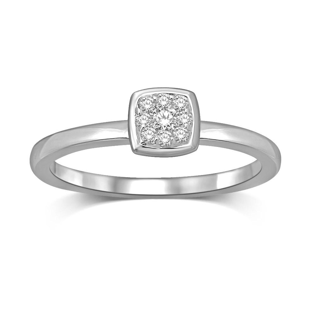 14K White Gold 1/10 Ctw Diamond Square Flower Ring