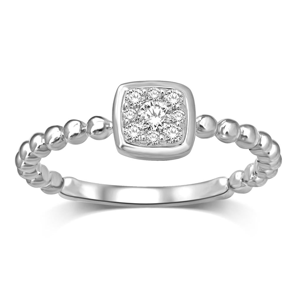 14K White Gold 1/10 Ctw Diamond Square Flower Ring