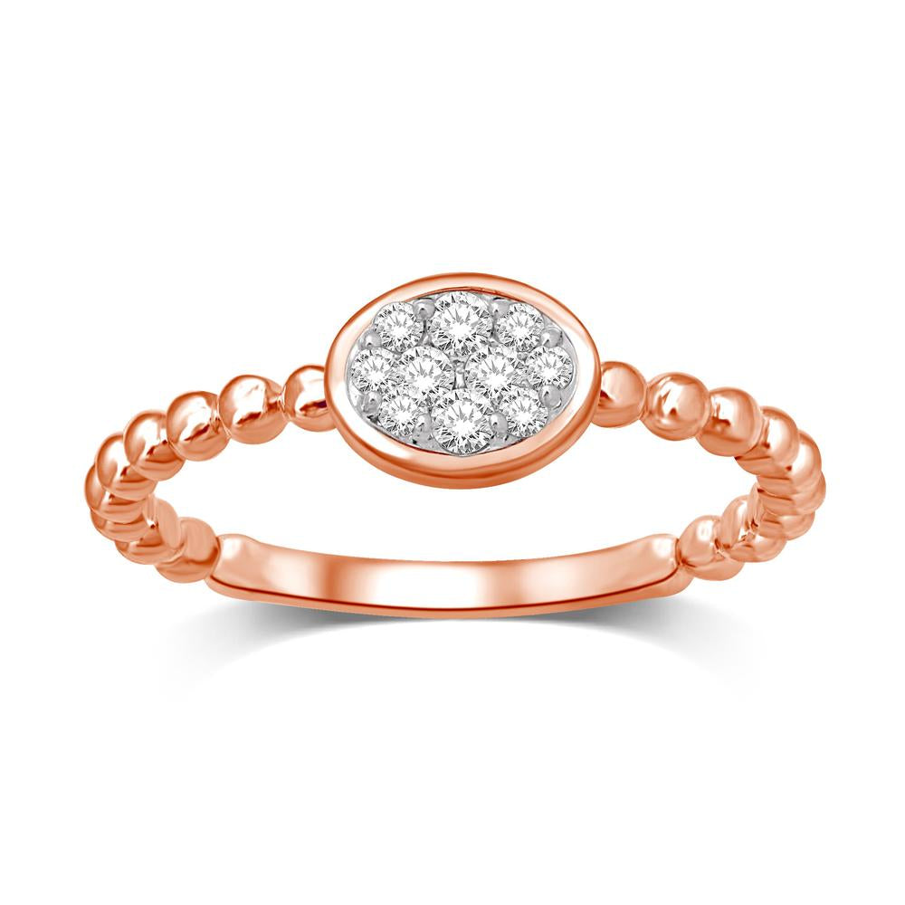 14K Rose Gold 1/10 Ctw Diamond Oval Shape Flower Ring