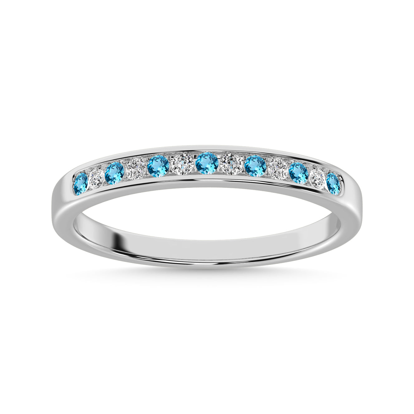 Diamond 1/5 Ct.Tw. And Alternate Aquamarine Machine Band in 14K White Gold