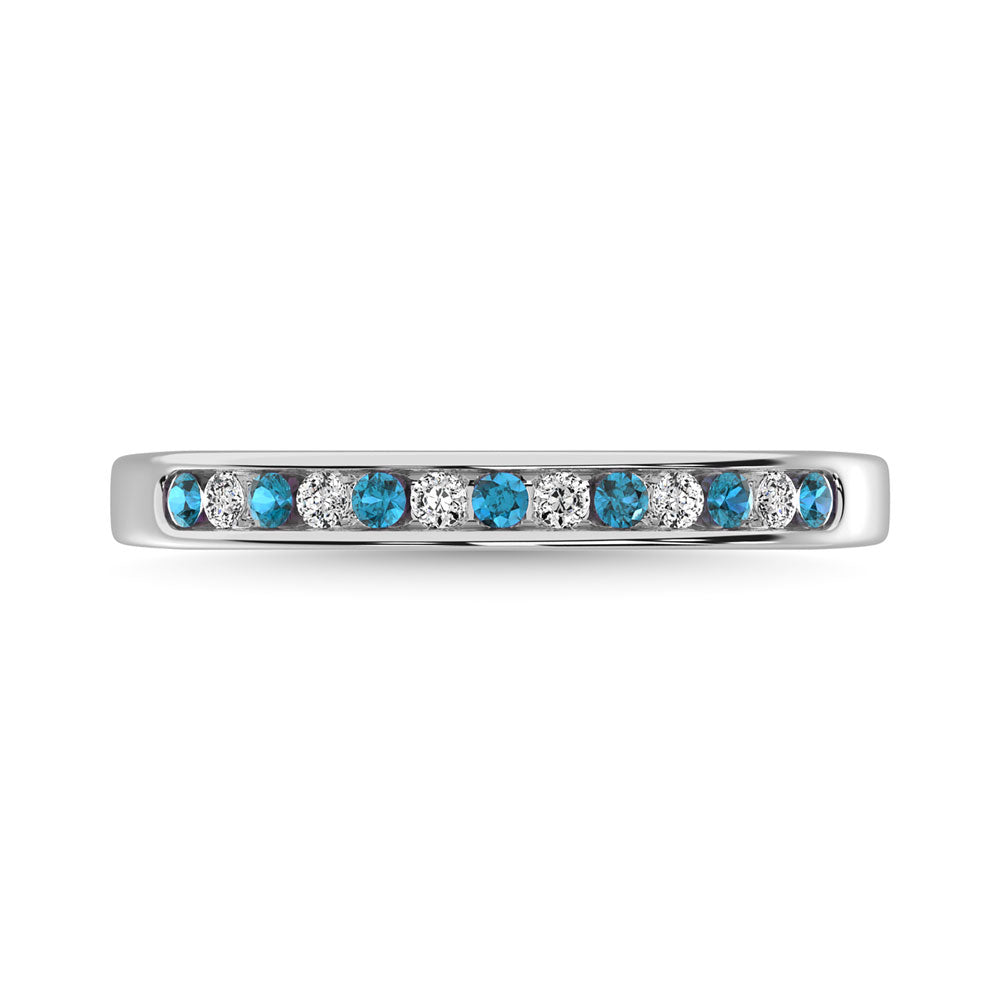 Diamond 1/5 Ct.Tw. And Alternate Aquamarine Machine Band In 14K White Gold