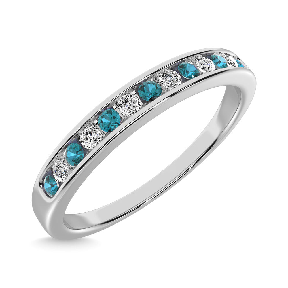 Diamond 1/5 Ct.Tw. And Alternate Aquamarine Machine Band in 14K White Gold