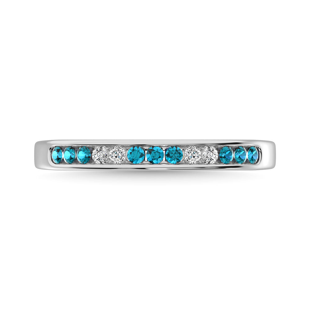 Diamond 1/5 Ct.Tw. And Aquamarine Machine Band In 14K White Gold