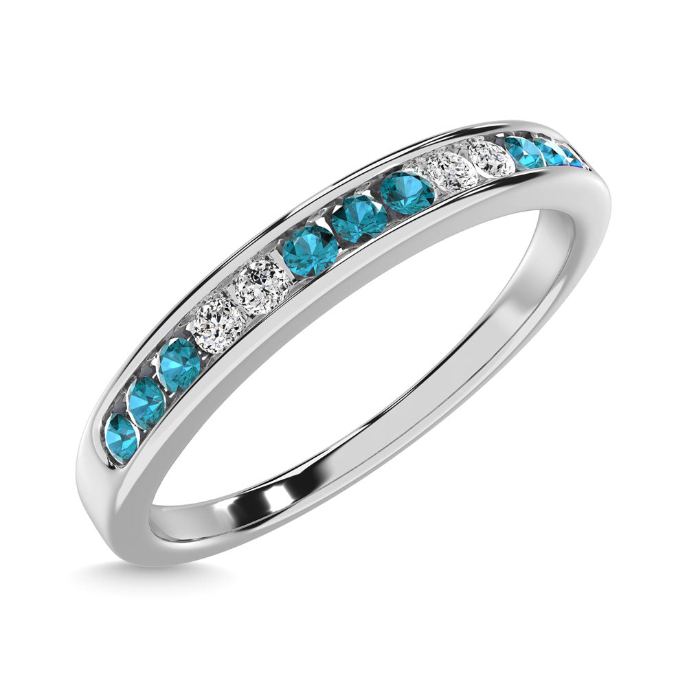 Diamond 1/5 Ct.Tw. And Aquamarine Machine Band In 14K White Gold