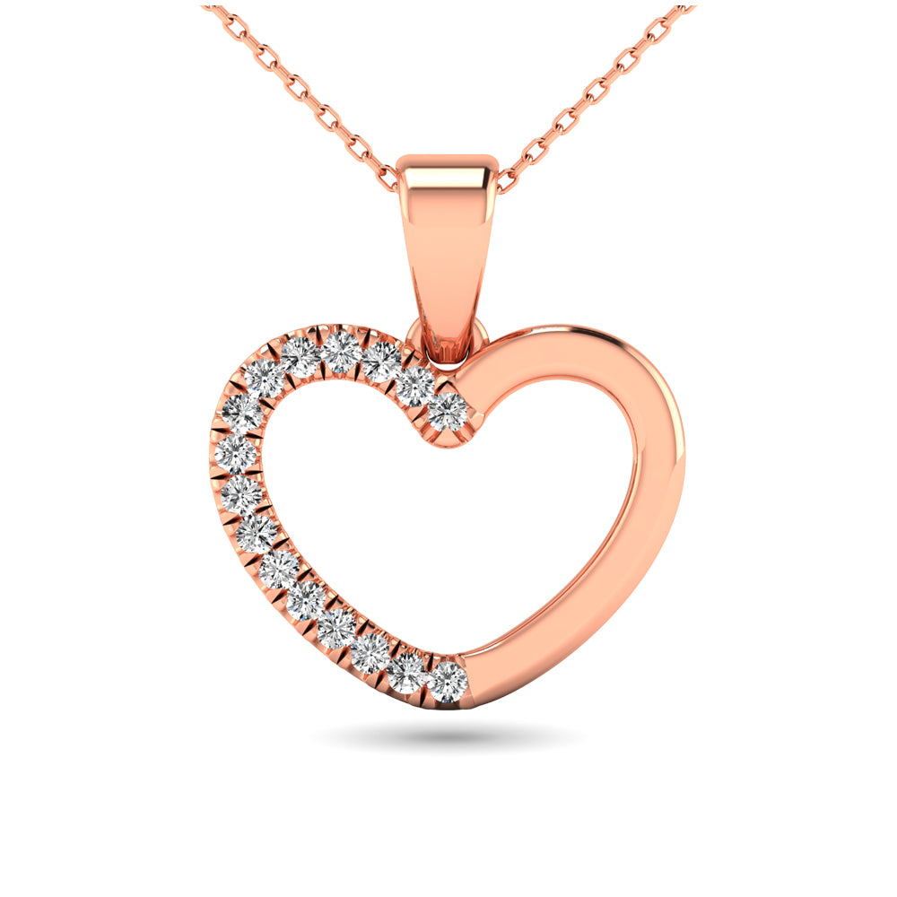 10K Rose Gold 1/10 Ctw Diamond Heart Pendant