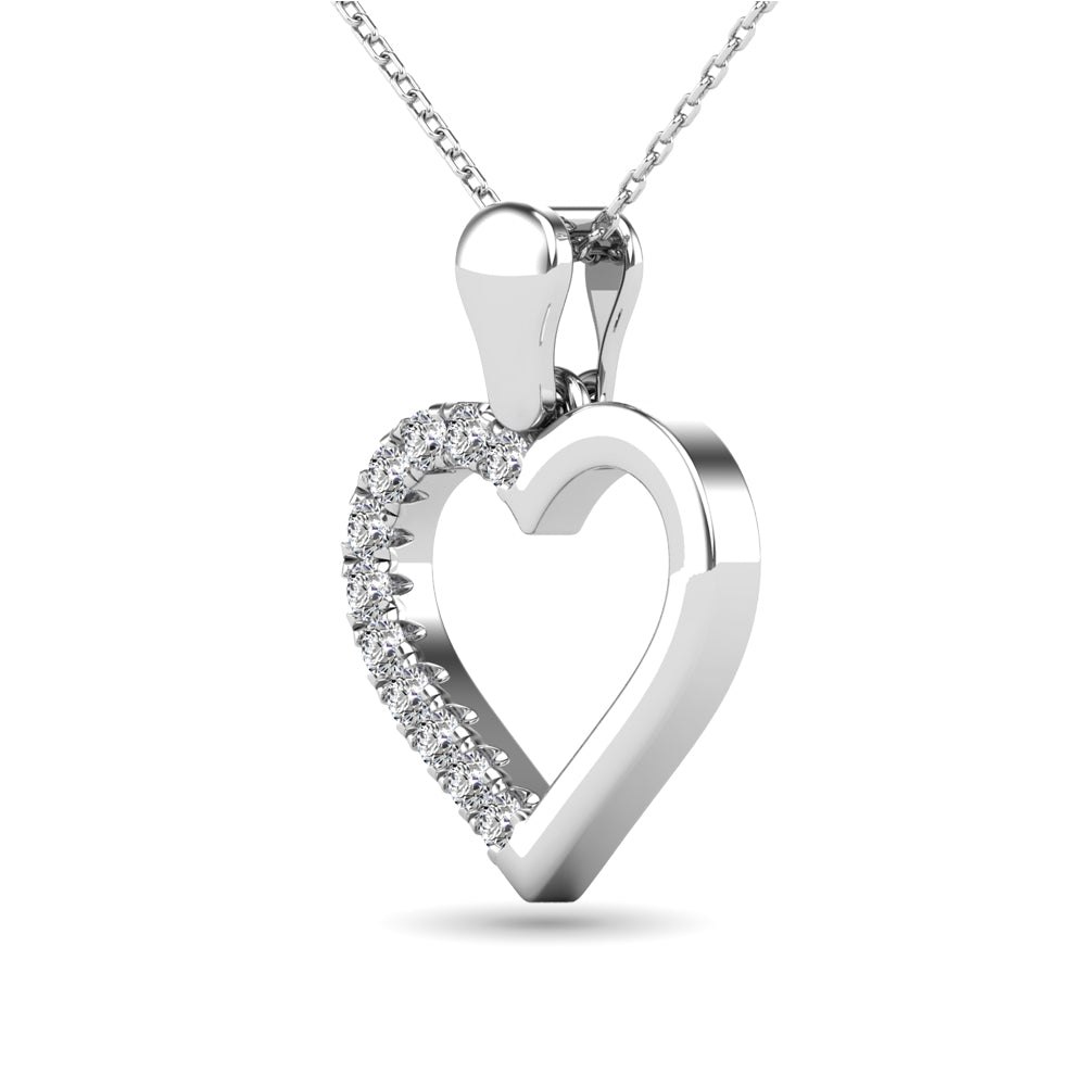 10K White Gold 1/10 Ctw Diamond Heart Pendant