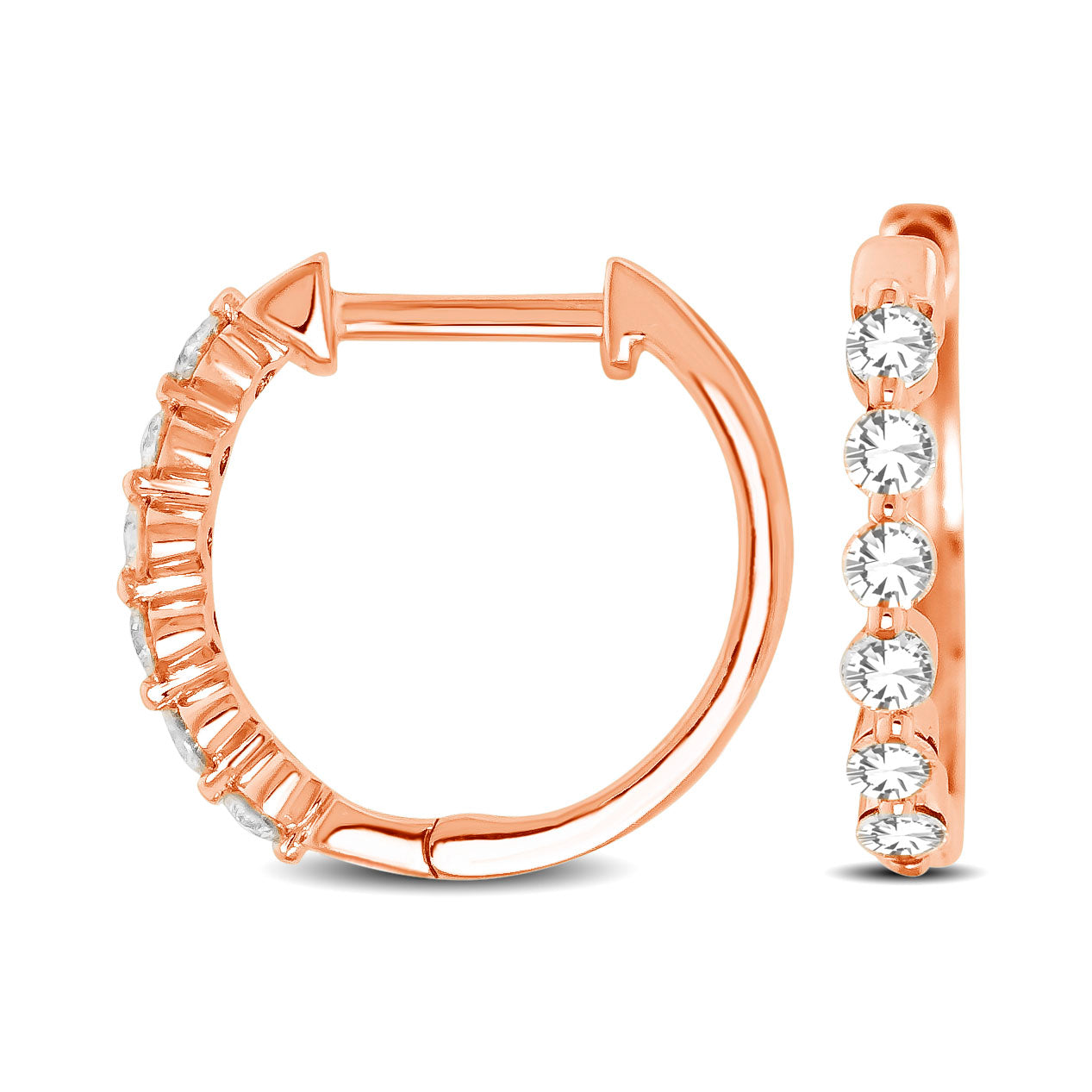 14K Rose Gold 1/4 Ctw Diamond Hoop Earrings