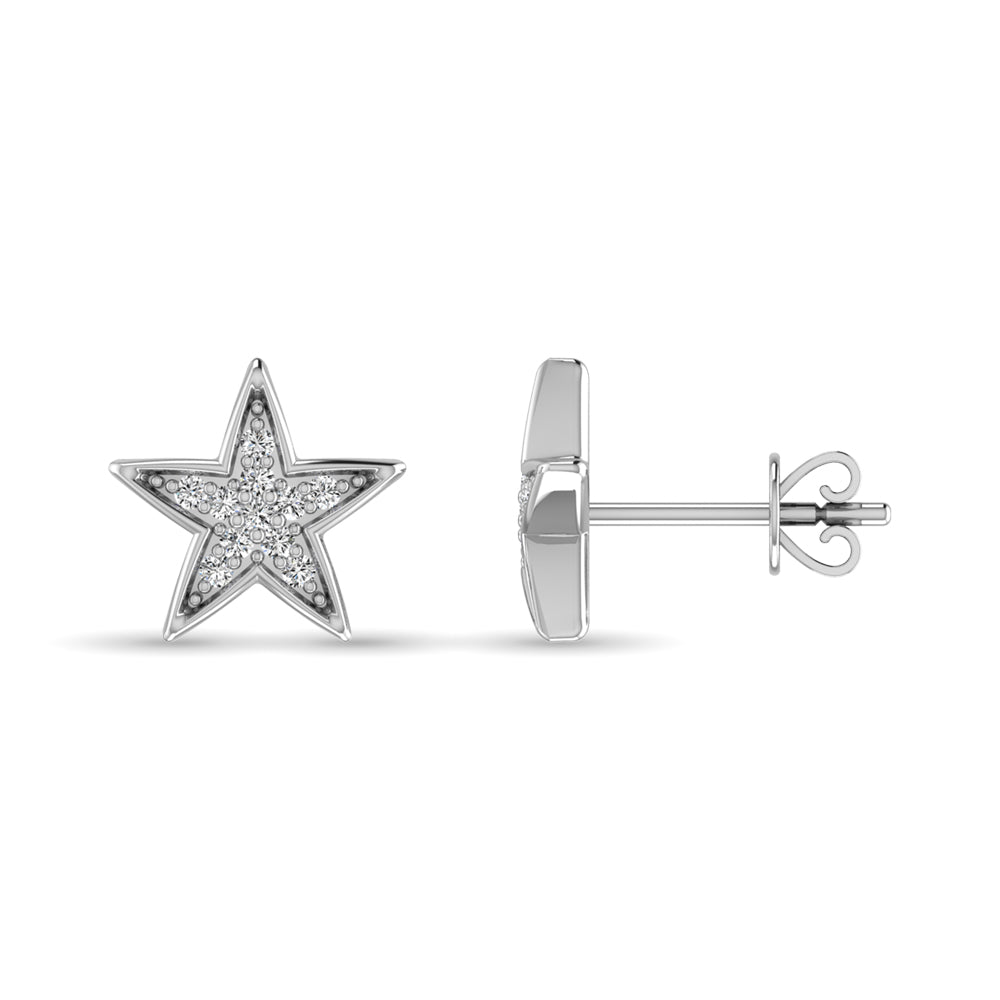 10K White Gold 1/20 Ctw Diamond Twinkle Star Earrings