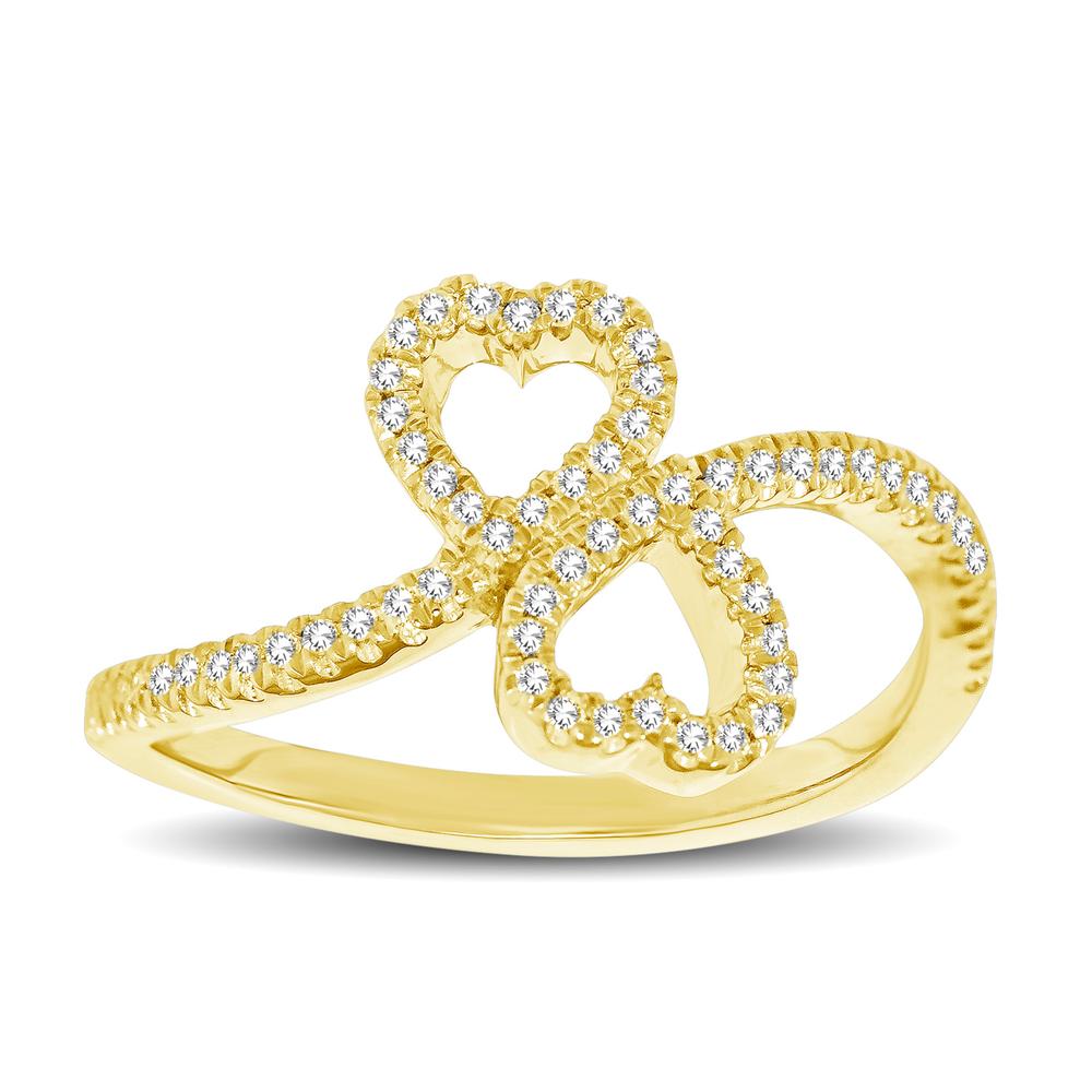 10K Yellow Gold 1/5 Ctw Diamond Double Heart Ring