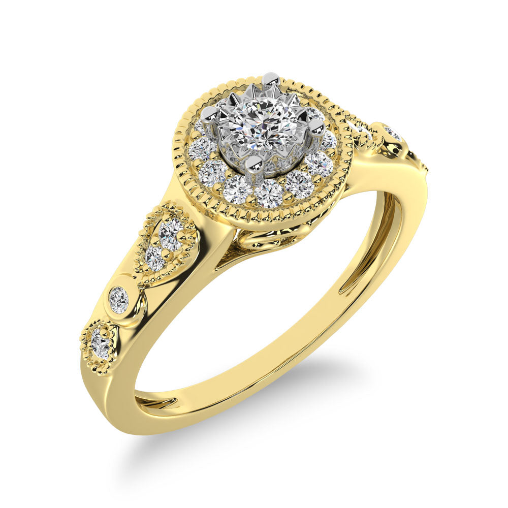 10K Yellow Gold Diamond 1/5 Ct.Tw. Milgrain Detail Halo Engagement Ring