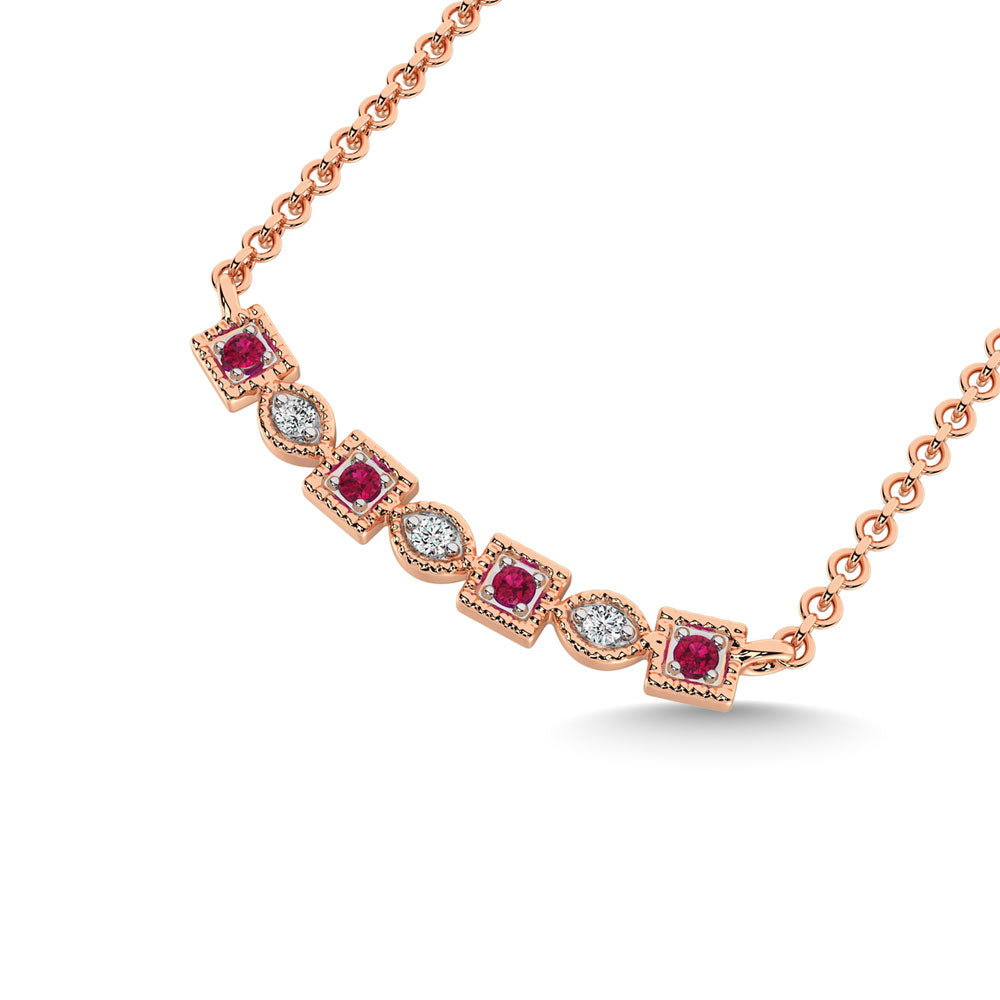 Diamond 1/8 Ct.Tw. And Ruby Fashion Necklace In 10K Rose Gold