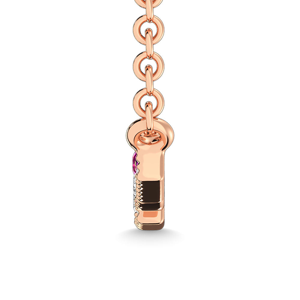 Diamond 1/8 Ct.Tw. And Ruby Fashion Necklace In 10K Rose Gold