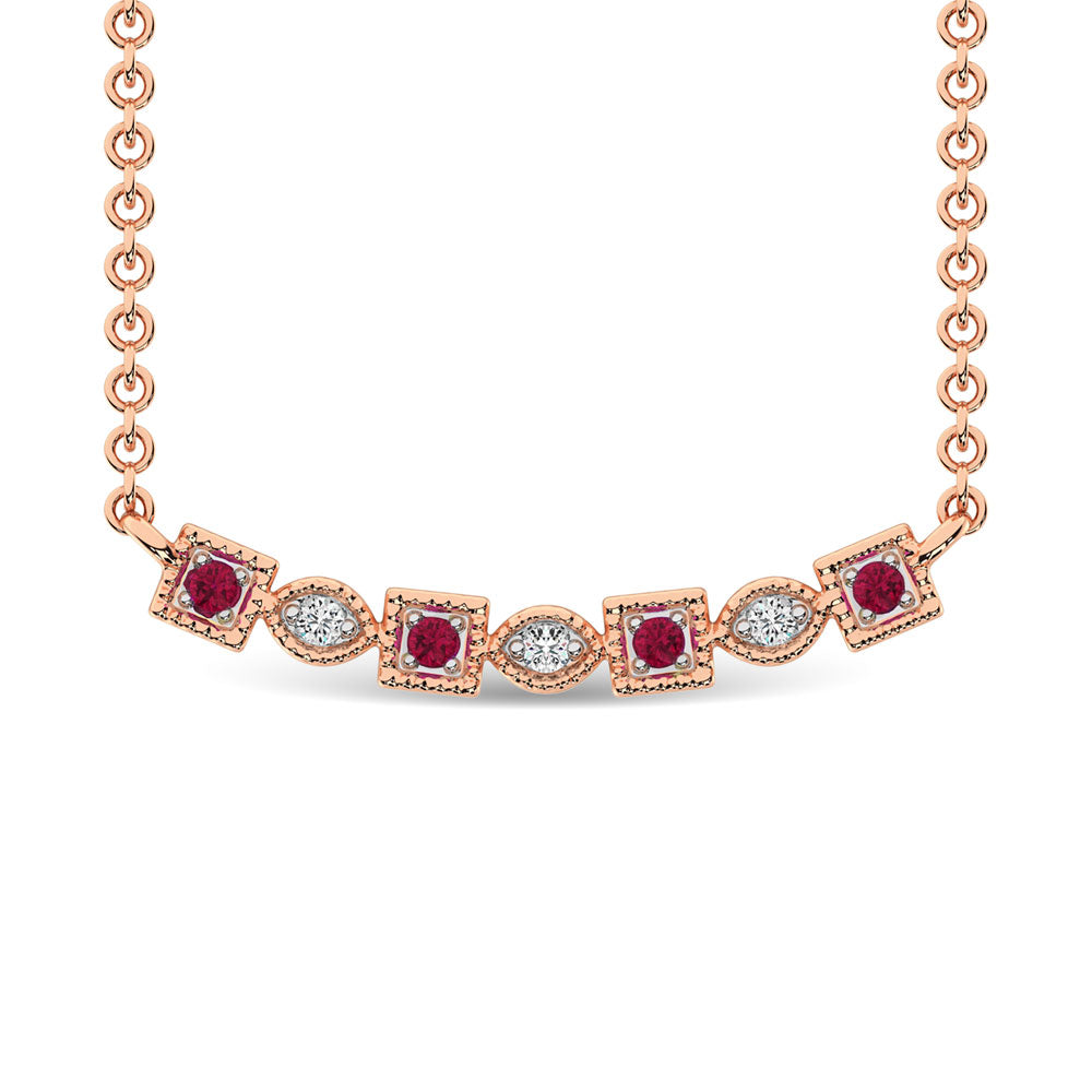 Diamond 1/8 Ct.Tw. And Ruby Fashion Necklace In 10K Rose Gold