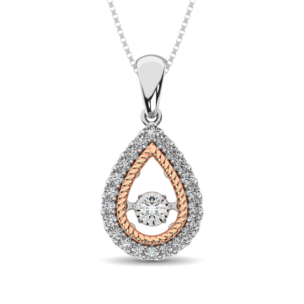 10K Two Tone 1/4 Ctw Tearshape Moving Diamond Pendant