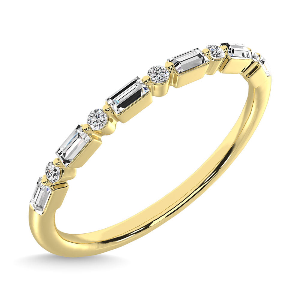 Diamond 1/10 Ct.Tw. Round And Baguette Stackable Ring In 14K Yellow Gold