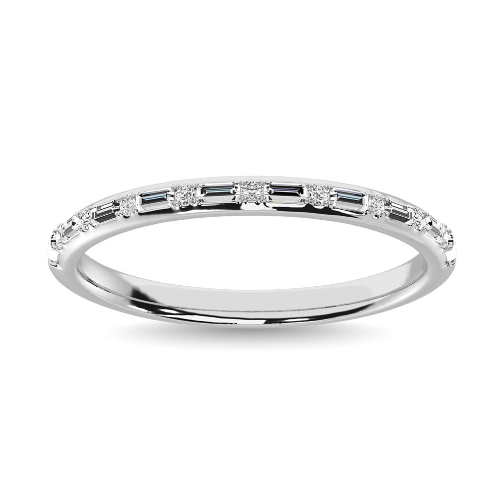 Diamond 1/10 Ct.Tw. Round And Baguette Stackable Ring In 14K White Gold