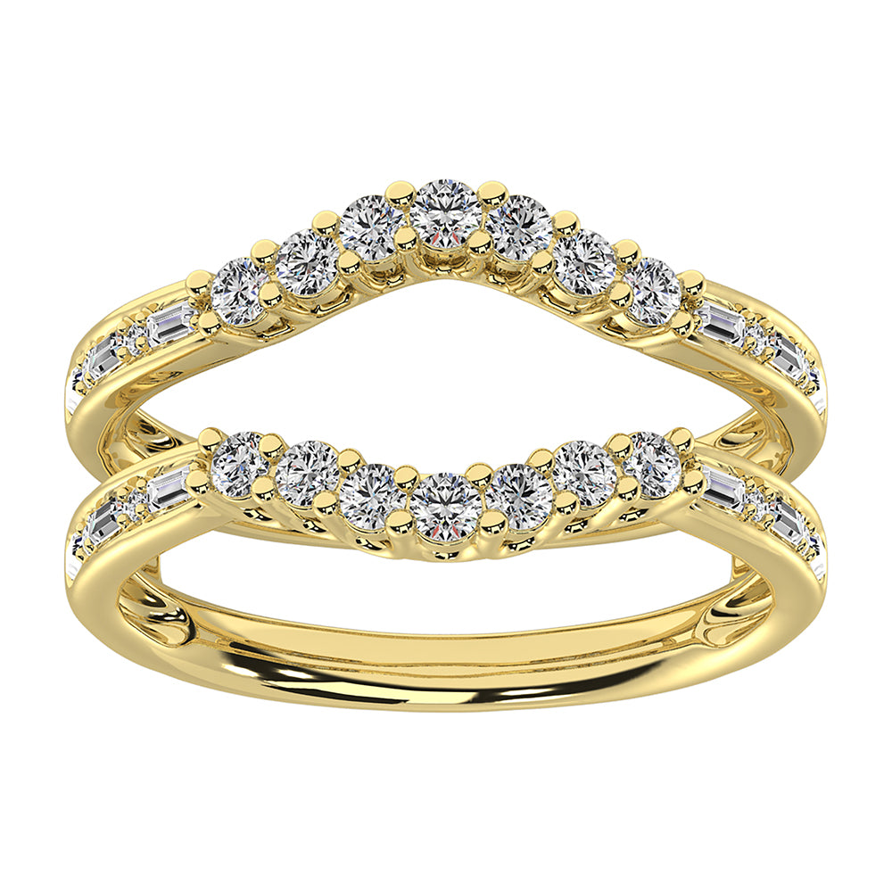 14K Yellow Gold 1/2 Ct.Tw. Round and Baguette Diamond Guard Ring