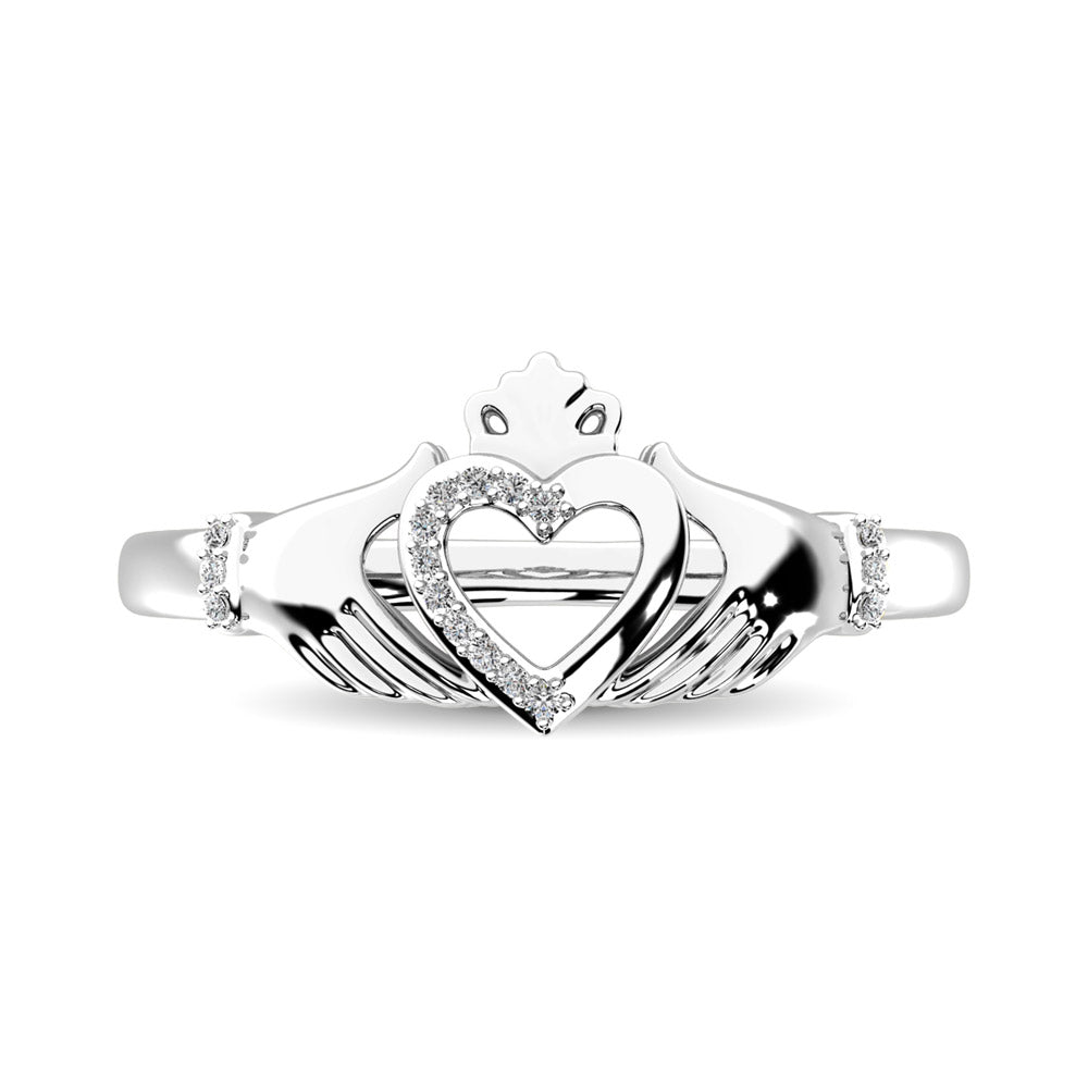 10K White Gold Diamond Accent Claddagh Ring