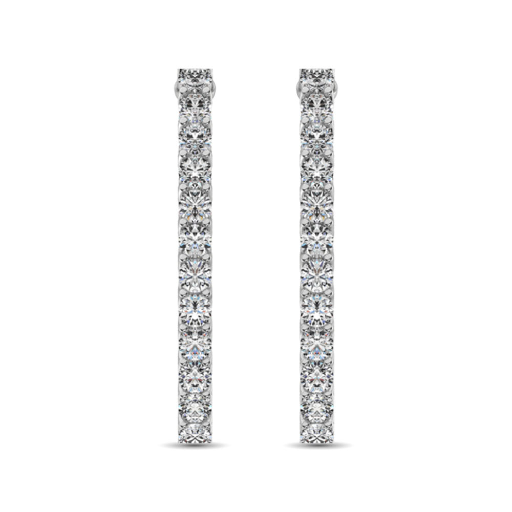 14K White Gold Diamond 2 1/2 Ct.Tw. In and Out Hoop Earrings