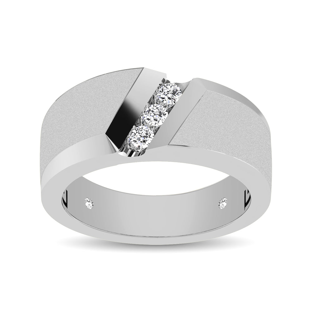 10K White Gold 1/10 Ct.Tw. Diamond Three Stone Mens Band