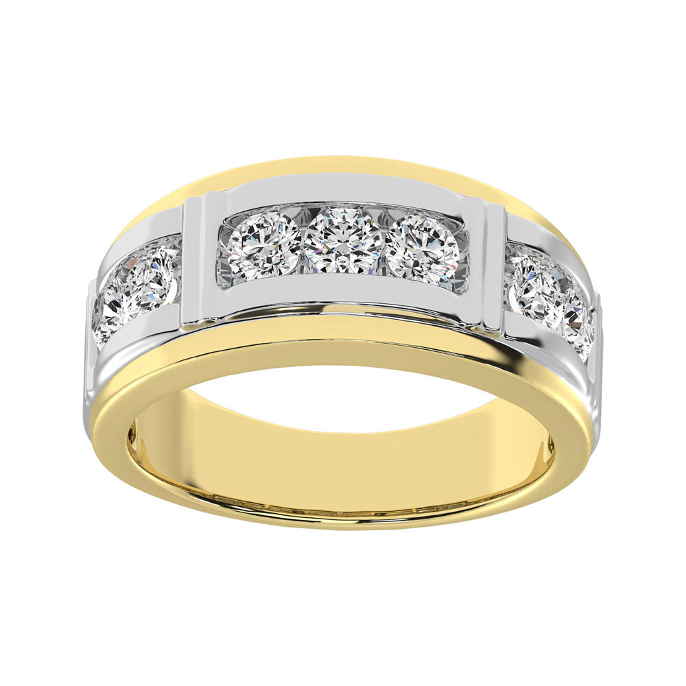 10K Two Tone Gold Diamond 1/4 Ctw 7 Stone Mens Band