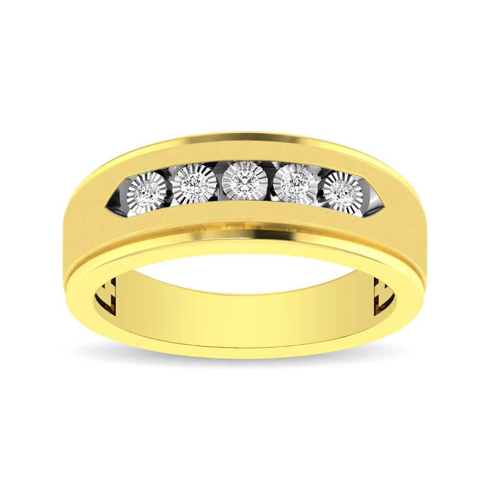10K Yellow Gold 1/6 Ct.Tw. Diamond Illusion Mens Band