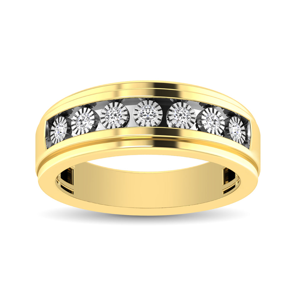 10K Yellow Gold 1/3 Ct.Tw. Diamond Illusion Mens Band