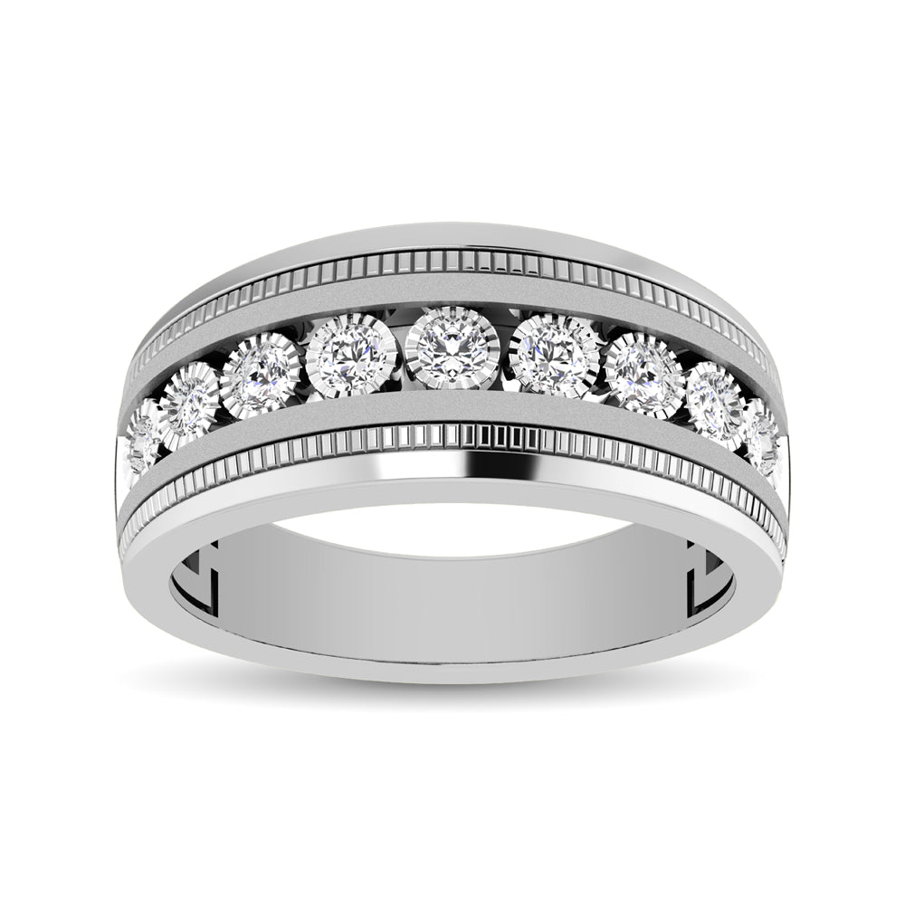 10K White Gold 1/2 Ct.Tw. Diamond 9 Stone Illusion Mens Band