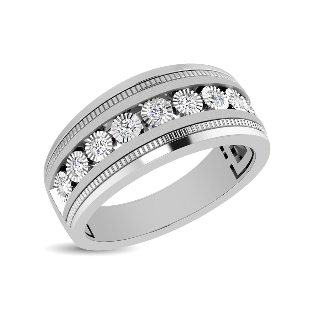 10K White Gold 1/2 Ct.Tw. Diamond 9 Stone Illusion Mens Band